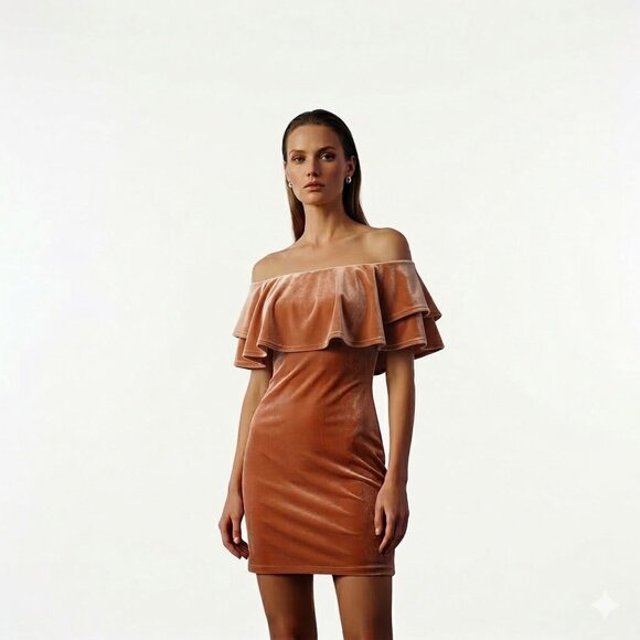 Forever 21 Dresses & Skirts - Forever 21 Peach Ruffle Dress with Off the Shoulder Design